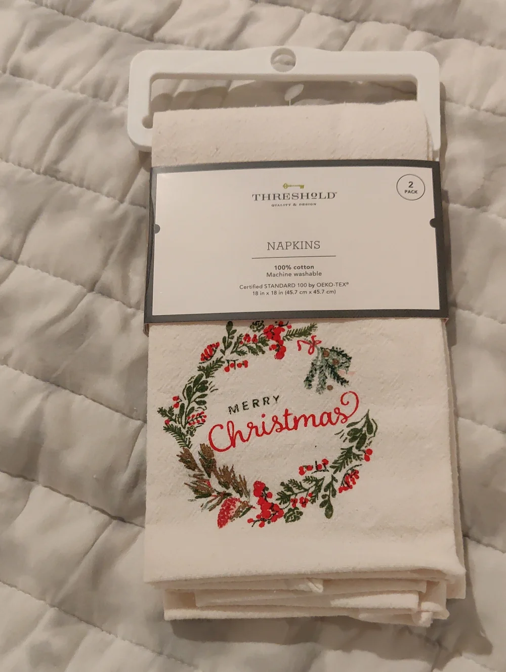 New!Threshold Merry Christmas Wreath  Cotton Napkins Set Of 2 Cottagecore Retro